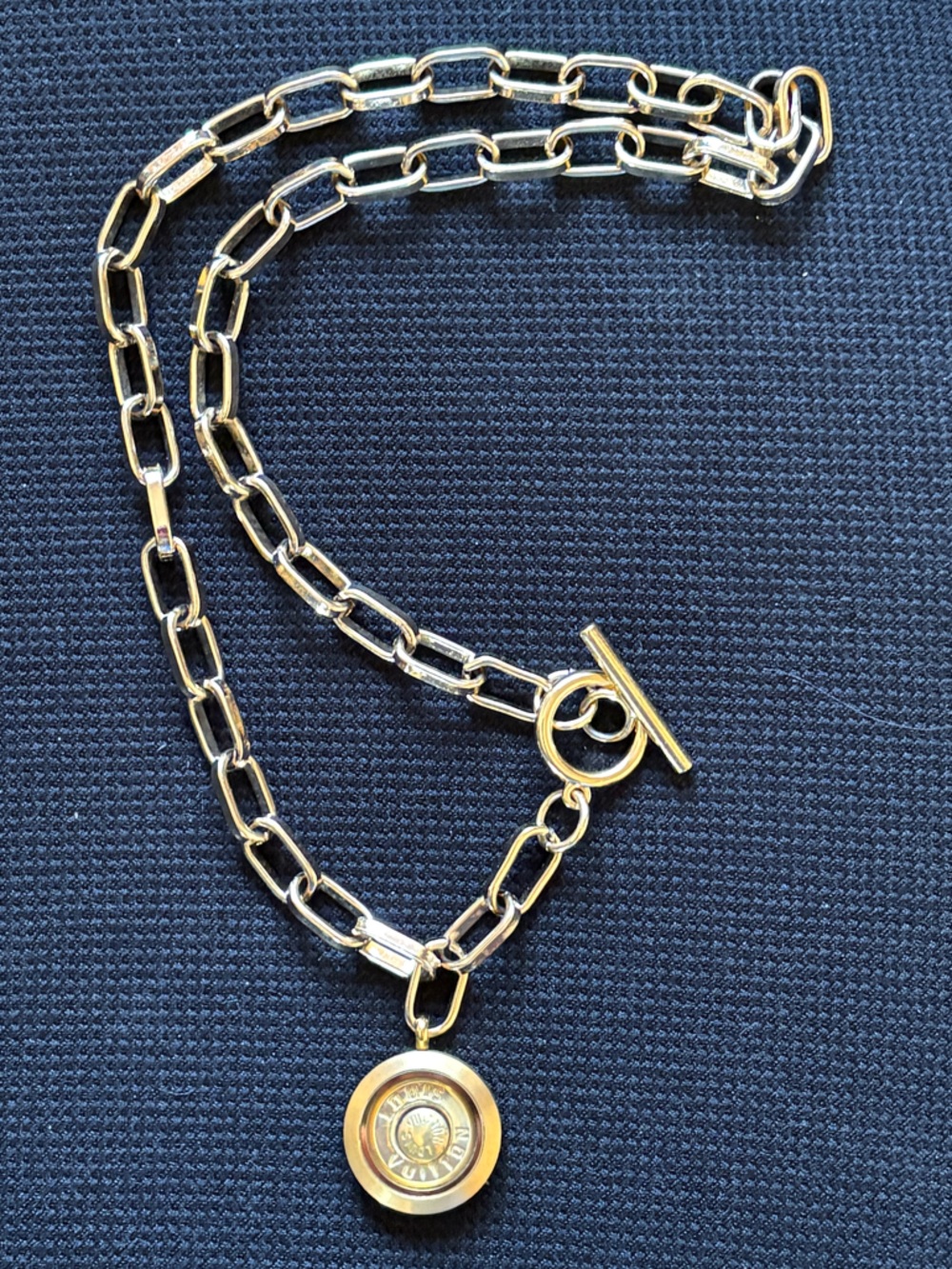Authentic Louis Vuitton Grommet & Rivet charm with 22" unbranded paperclip chain - Picture 3 of 7